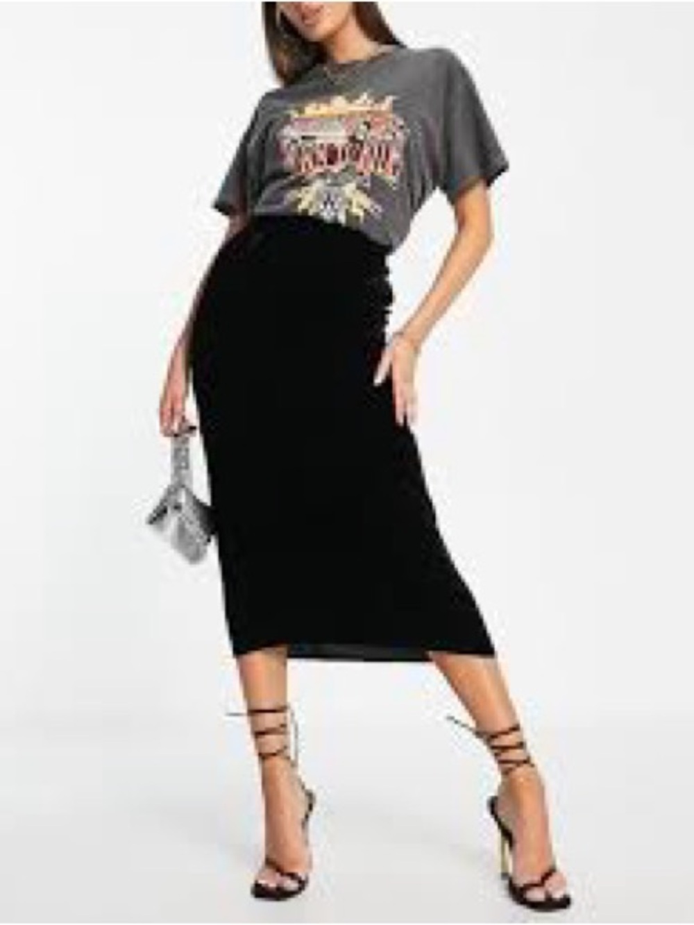 ASOS DESIGN curve Velvet Midi Skirt in Black
